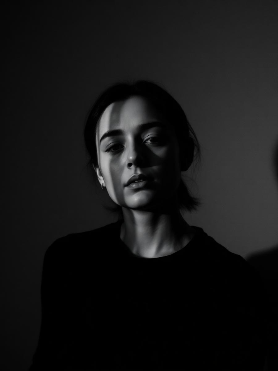 Retrato em contraluz, preto e branco