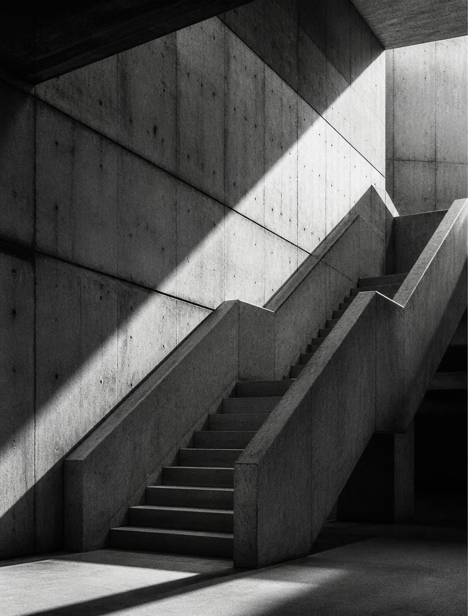 Detalhe arquitetônico brutalista em sombra